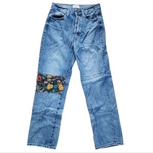 Pistola Upcycled Women's Light Blue Straight Jeans Floral Patchwork Size 27